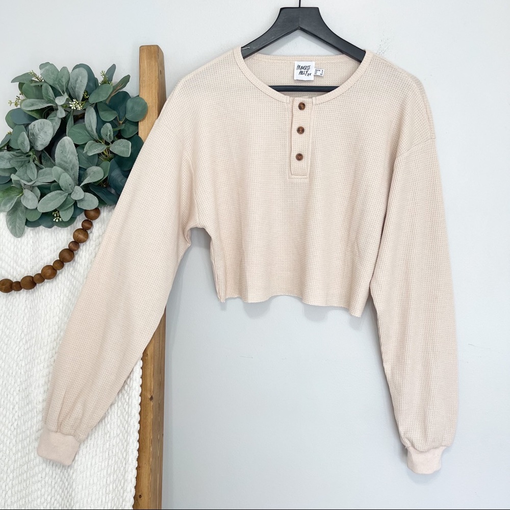 Princess Polly Mia Cropped Henley Sweatshirt Beige - Picture 4 of 10